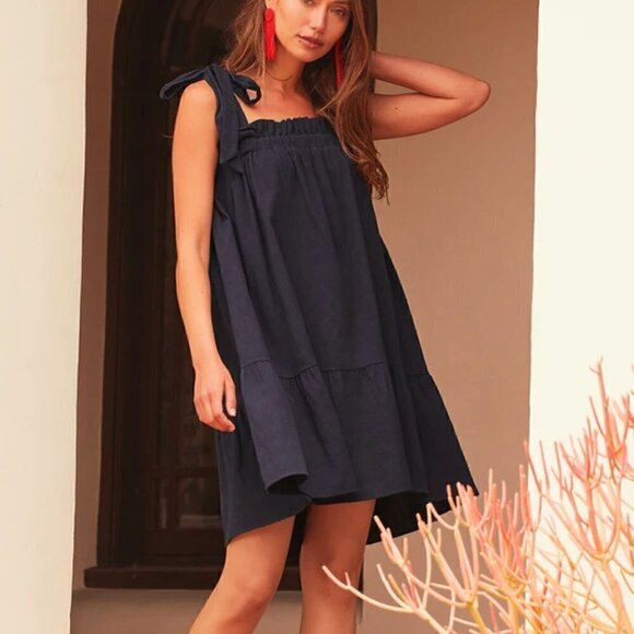 LULUS Swingin' It Navy Blue Tie-Strap Tiered Babydoll Dress Size Small - Picture 1 of 9